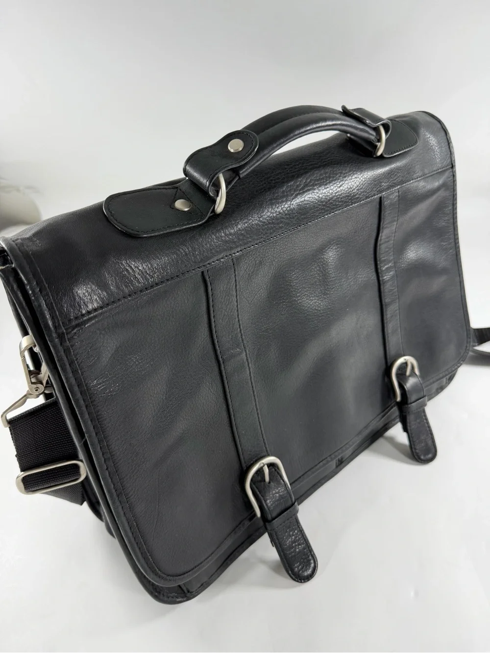 Wilsons Leather Black Laptop Briefcase Messenger Bag Executive Work Office